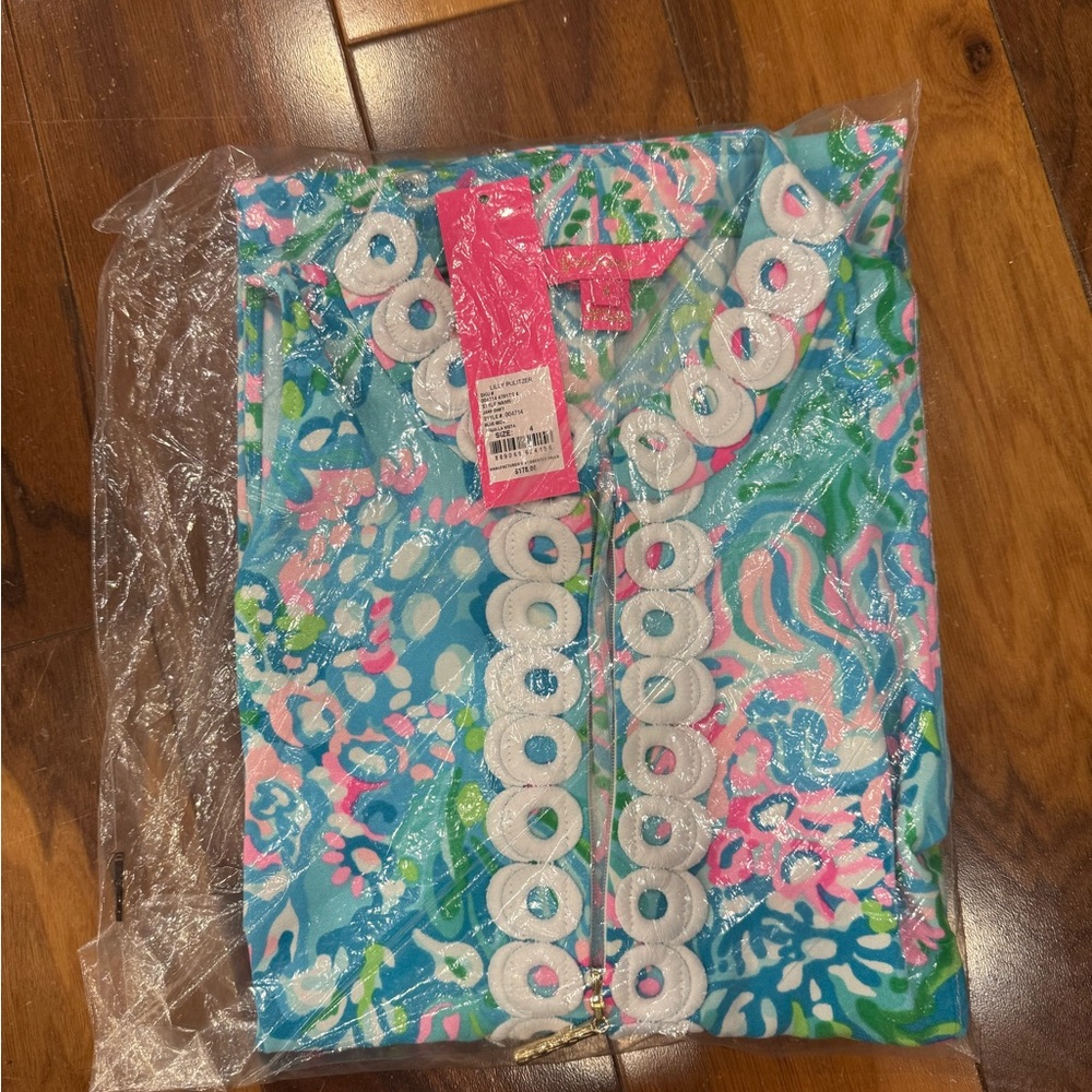 Lilly Pulitzer Blue and Pink Eyelet Zip-Up Dress